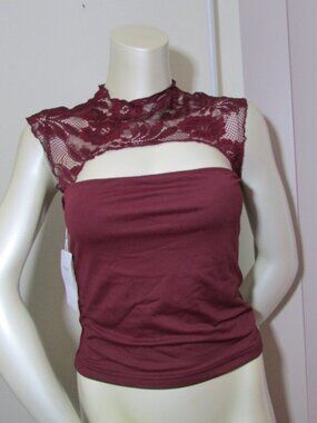 ReoRia Lace Back Keyhole Front Tank Top Burgandy